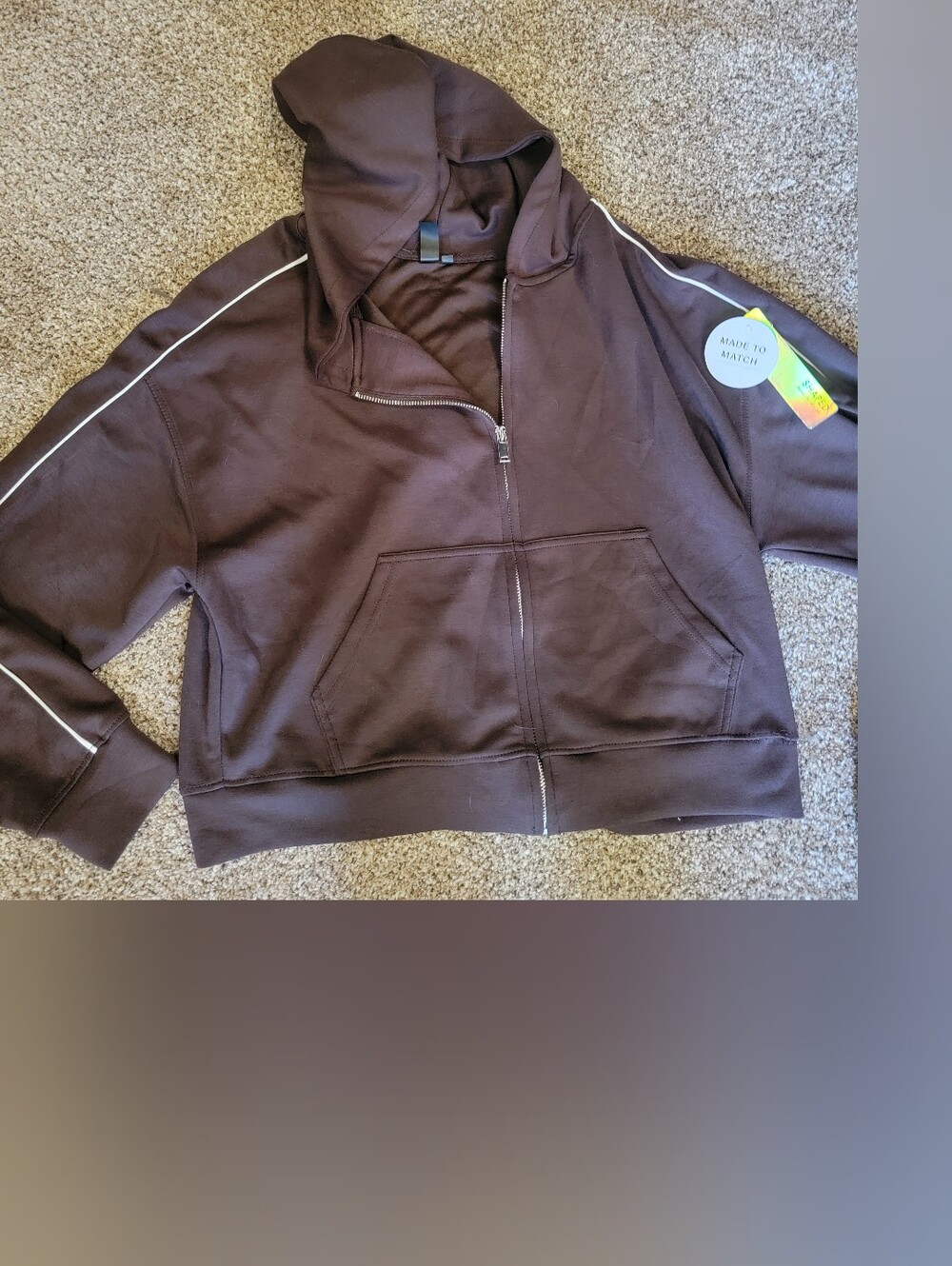Juniors Brown Hooded Zip-Up W Stripes Hoodie Jacket Light Weight And Soft Sz Xl
